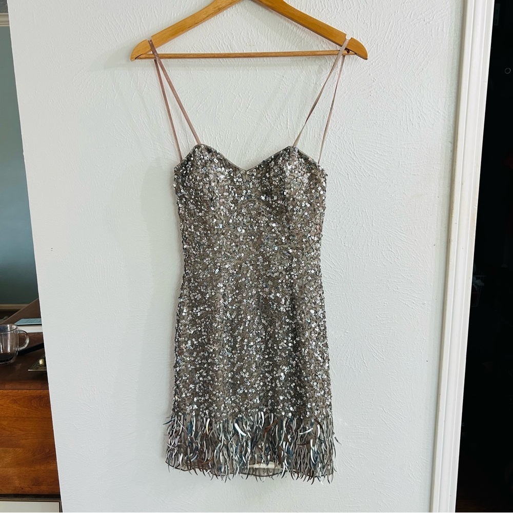 NWT Scala Silver Sequin Strapless Mini Dress Size 0